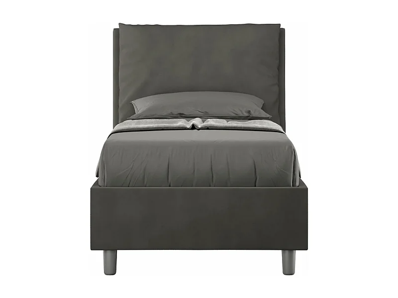Lit adulte moderne avec coussins rembourrés microfibre Anja-Couleur Gris foncé-90x190-Option Avec sommier