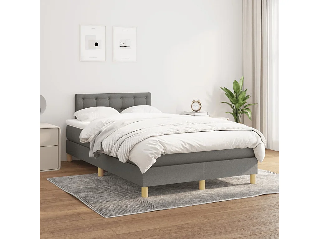 Sommier à lattes de lit avec matelas gris foncé 120x190 tissu