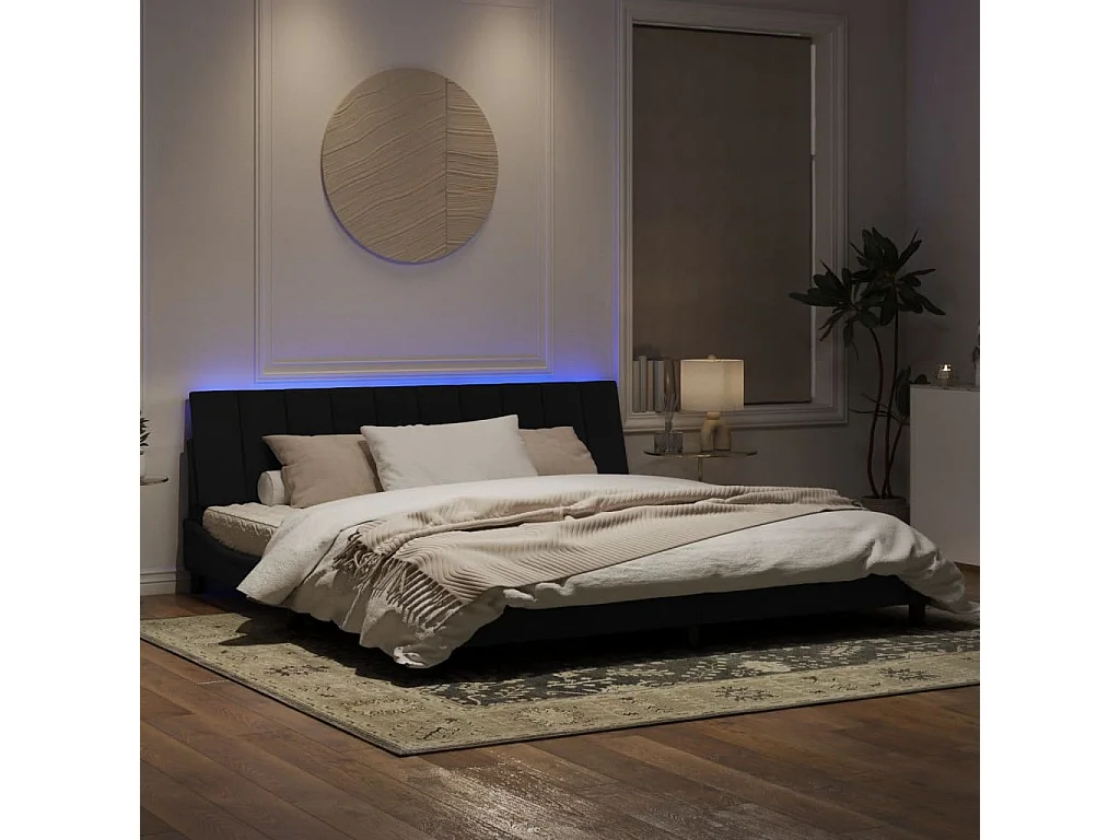 Cadre de lit avec lumières LED noir 200x200 velours