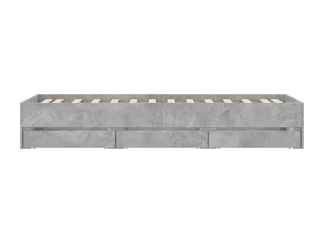 Cadre de lit et tiroirs gris béton 90x200 bois d'ingénierie
