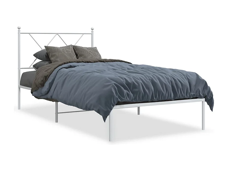 Cadre de lit métal avec tête de lit blanc 90x190