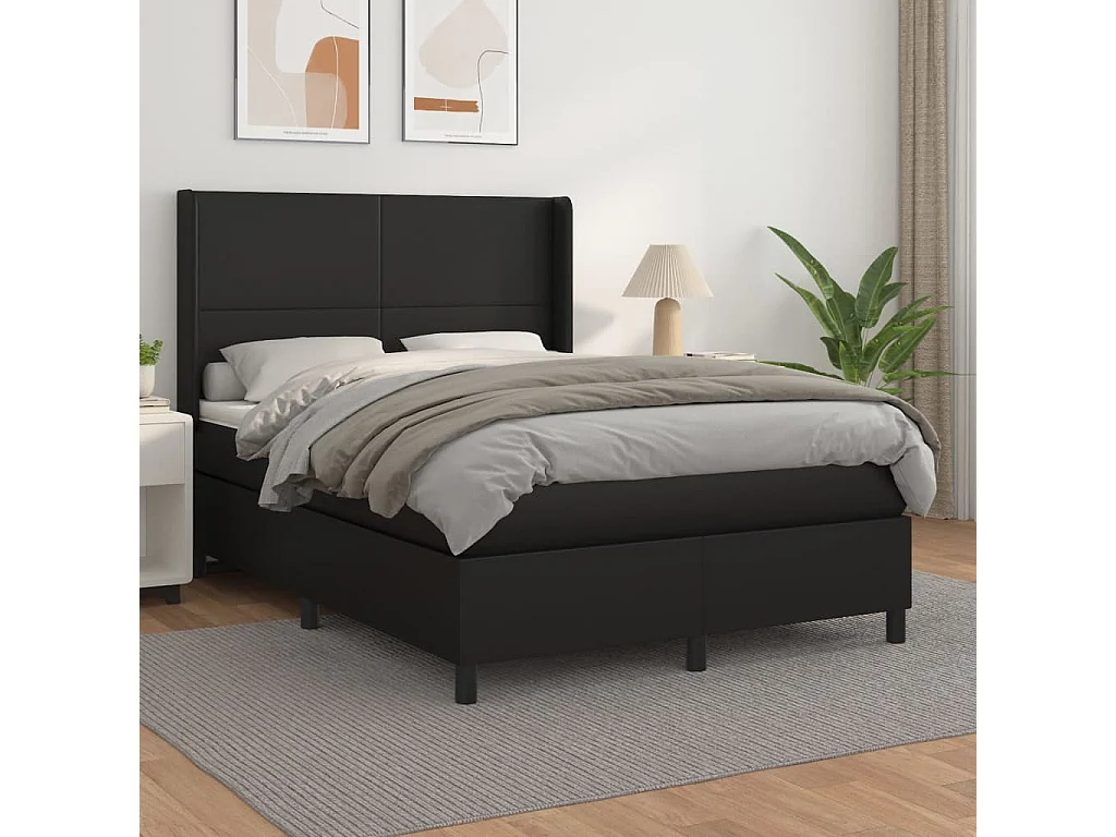 Sommier à lattes de lit avec matelas Noir 140x190 Similicuir