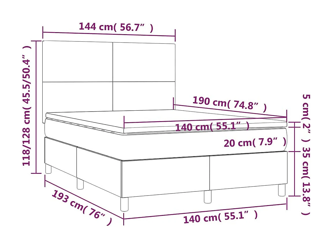 Sommier à lattes de lit avec matelas Taupe 140x190 Tissu
