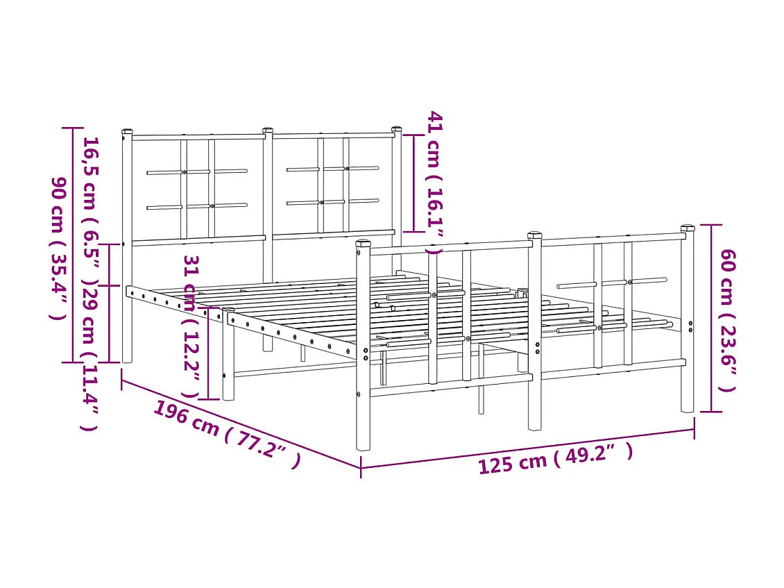 Cadre de lit métal avec tête de lit-pied de lit noir 120x190