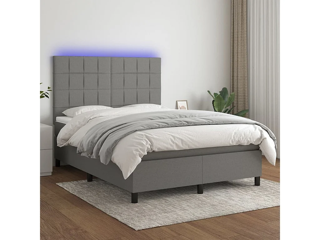 Sommier à lattes de lit et matelas et LED Gris foncé 140x190