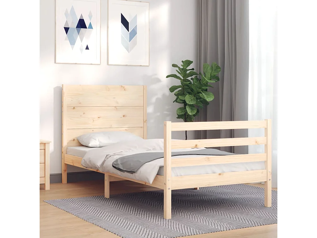 Cadre de lit et tête de lit 100x200 bois massif