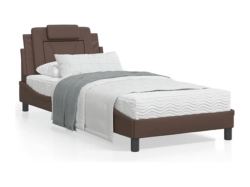 Lit avec matelas marron 90x190 similicuir