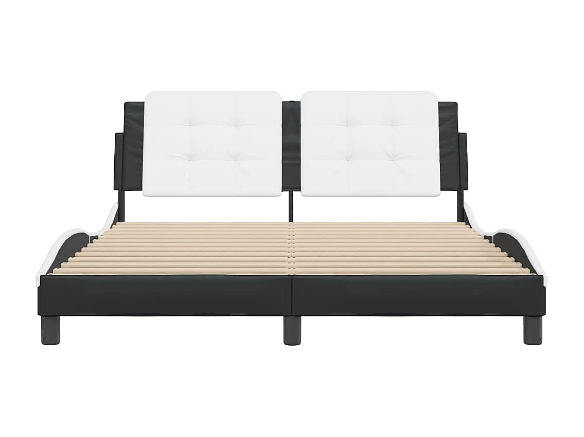 Cadre de lit et tête de lit noir et blanc 160x200 similicuir