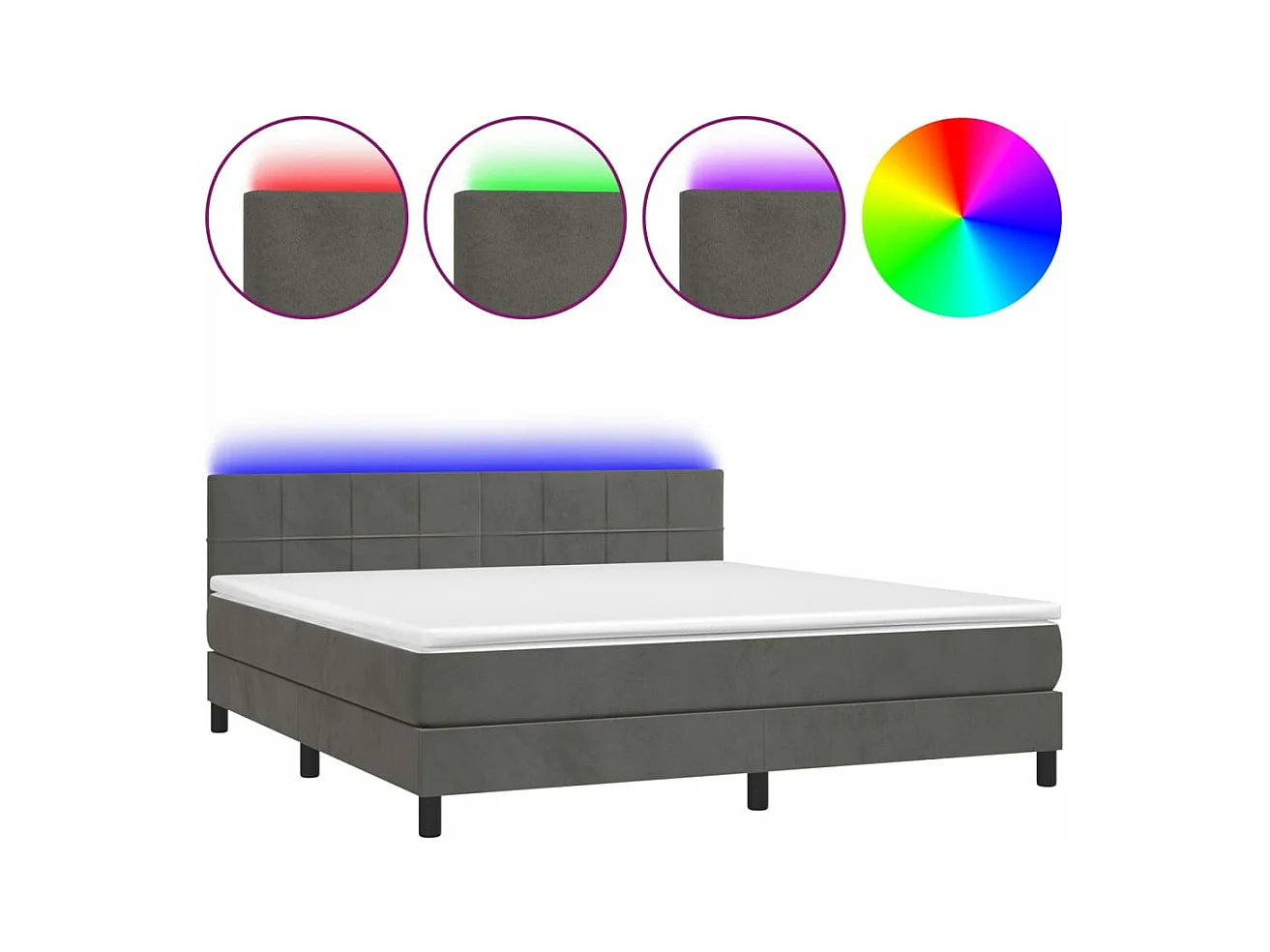 Sommier à lattes de lit avec matelas LED Gris foncé 180x200