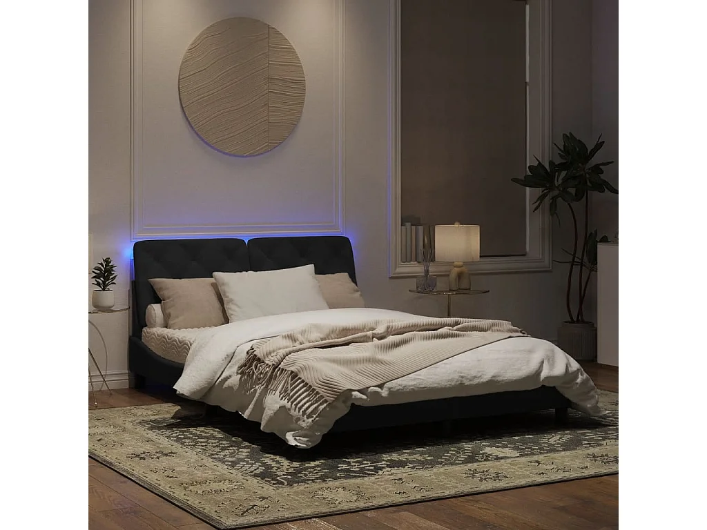 Cadre de lit avec lumières LED noir 160x200 velours