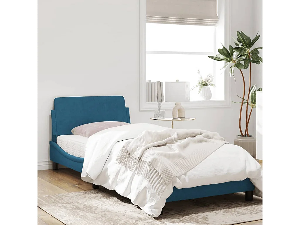 Cadre de lit avec tête de lit bleu 80x200 velours