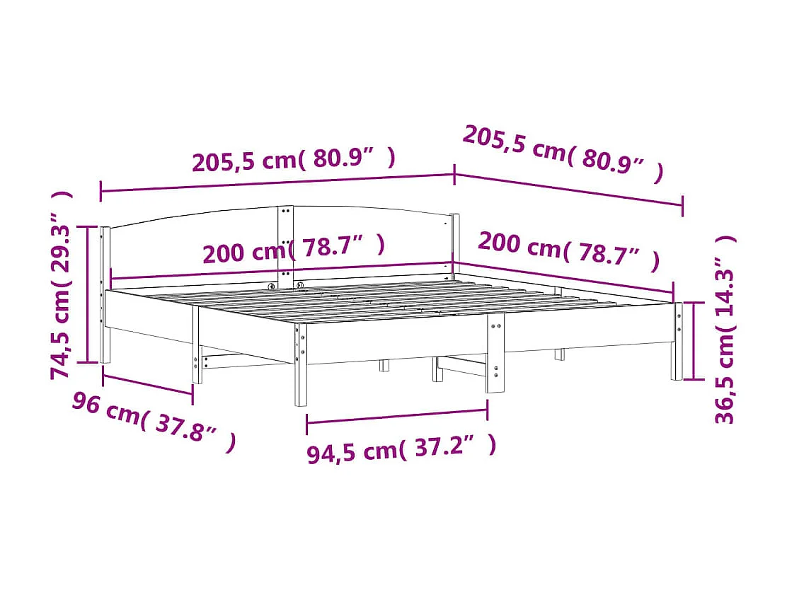 Cadre de lit avec tête de lit 200x200 Bois de pin massif