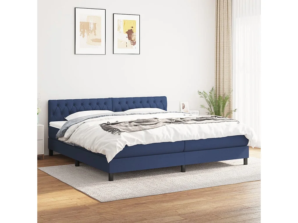 Lit à sommier tapissier avec matelas Bleu 200x200 Tissu 4