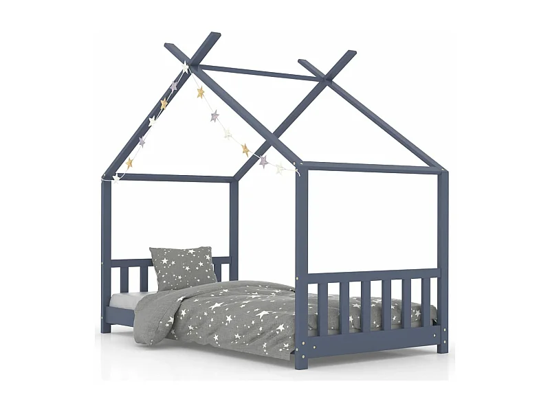 Cadre de lit d'enfant Gris Bois de pin massif 80x160