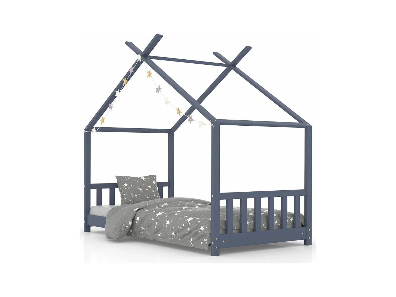 Cadre de lit d'enfant Gris Bois de pin massif 80x160