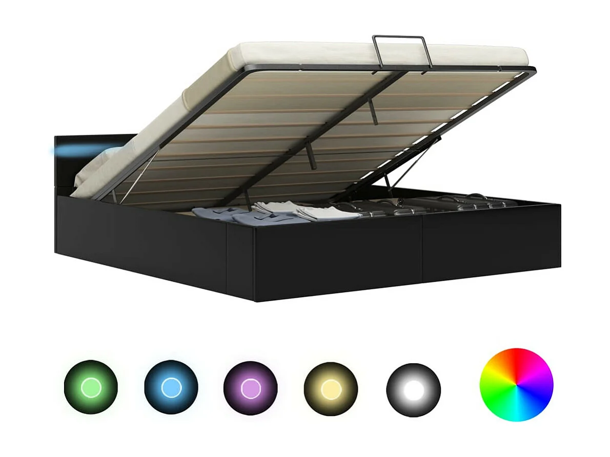 Lit à rangement avec LED Noir Similicuir 180x200