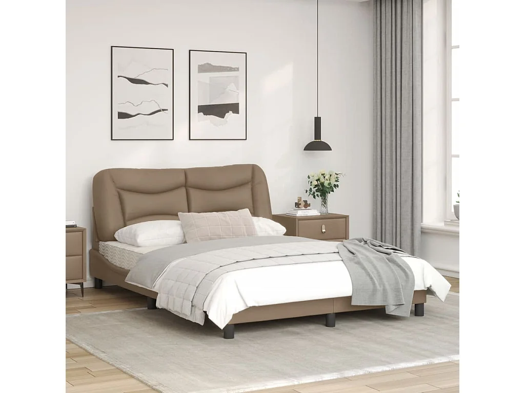 vidaXL Estructura de cama con LED cuero sintético capuchino 120x200 cm Marrón