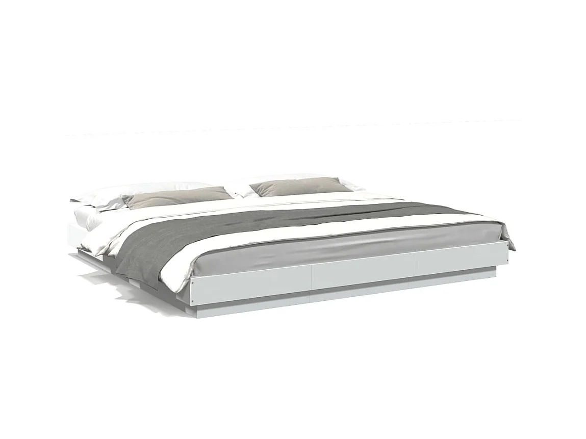 Cadre de lit avec lumières LED blanc 200x200 bois ingénierie