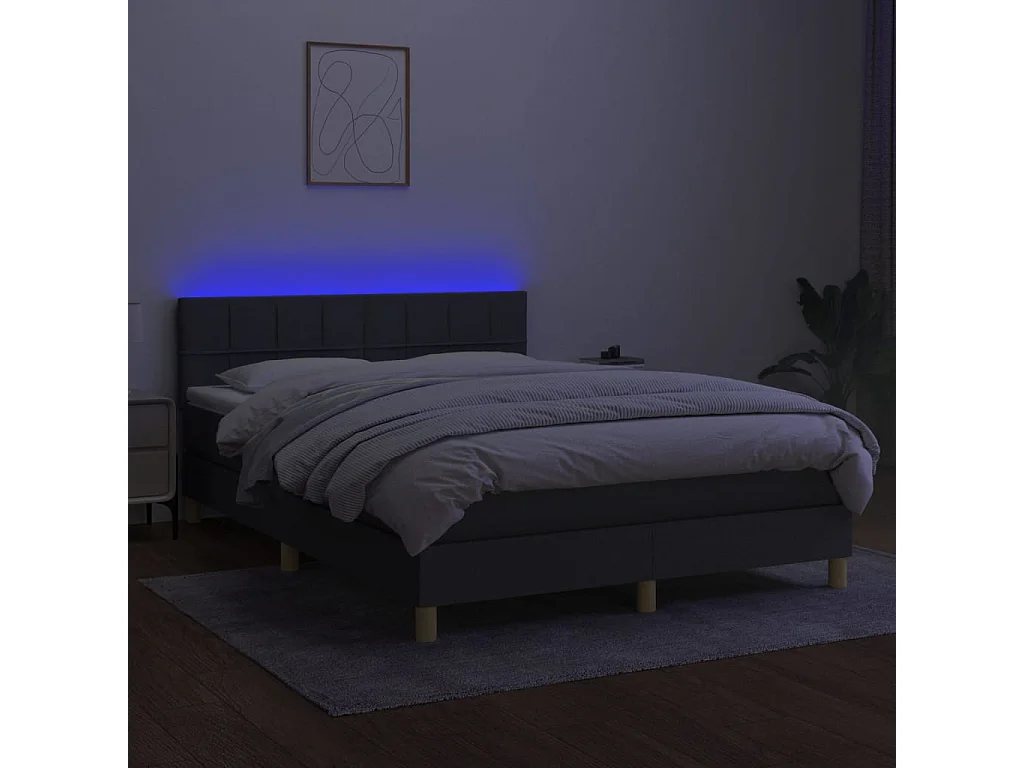 Sommier à lattes de lit et matelas et LED Gris foncé 140x190