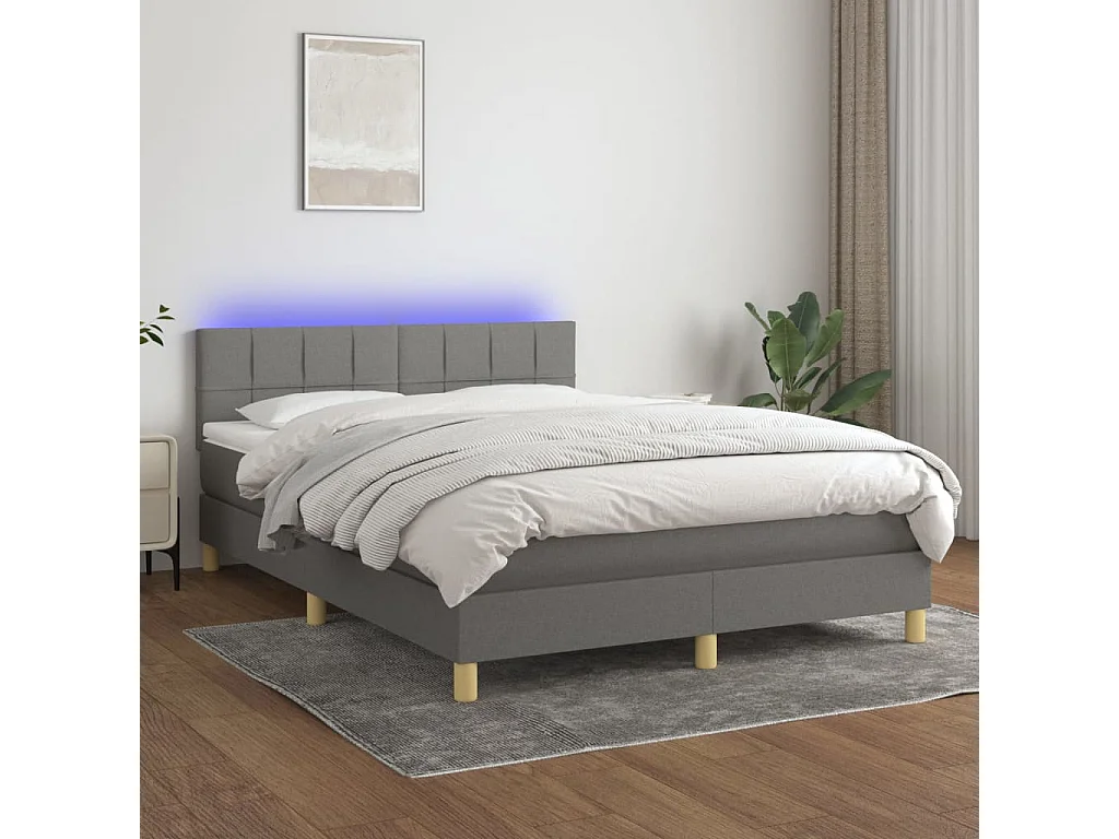 Sommier à lattes de lit et matelas et LED Gris foncé 140x190