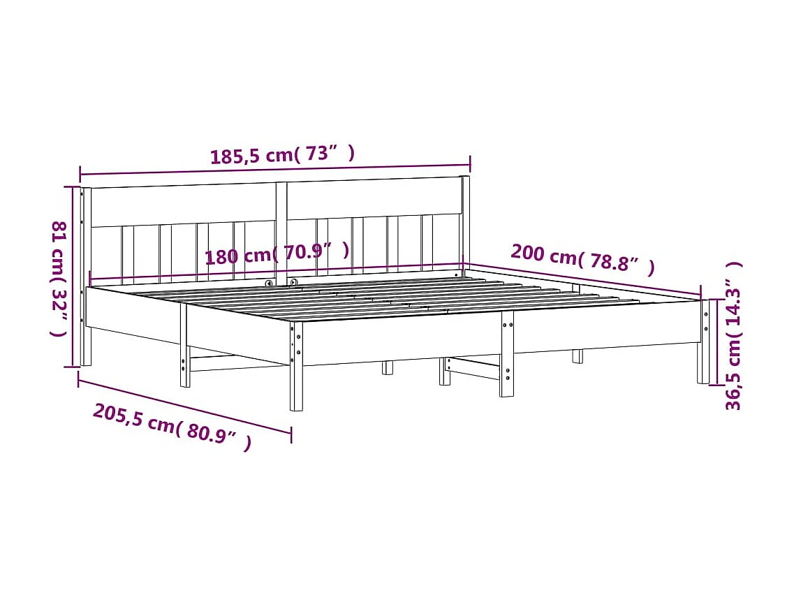 Cadre de lit et tête de lit marron 180x200 bois de pin