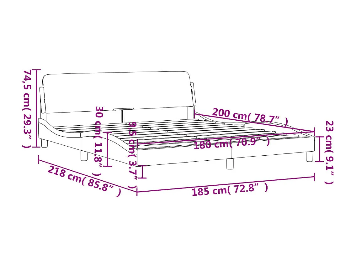Cadre de lit avec tête de lit Gris clair 180x200