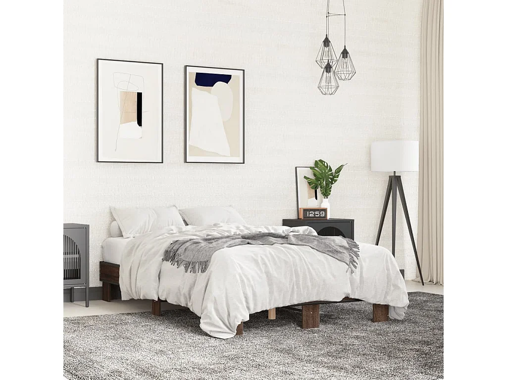 Cadre de lit chêne marron 135x190 bois d'ingénierie et métal