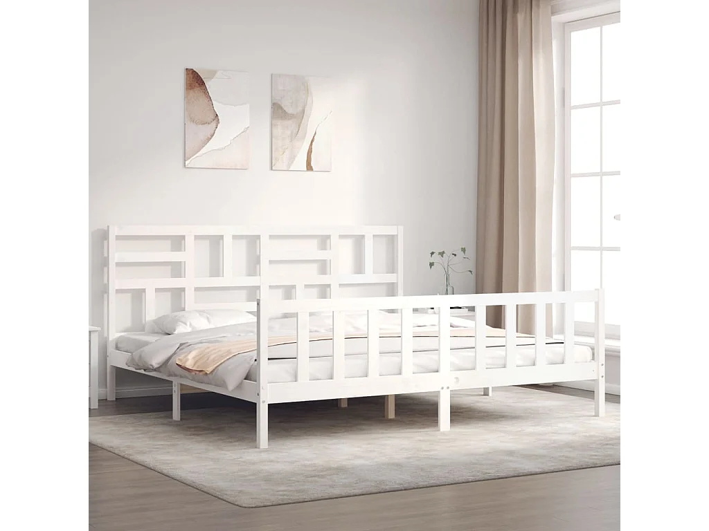 Cadre de lit avec tête de lit blanc Super King Size bois massif