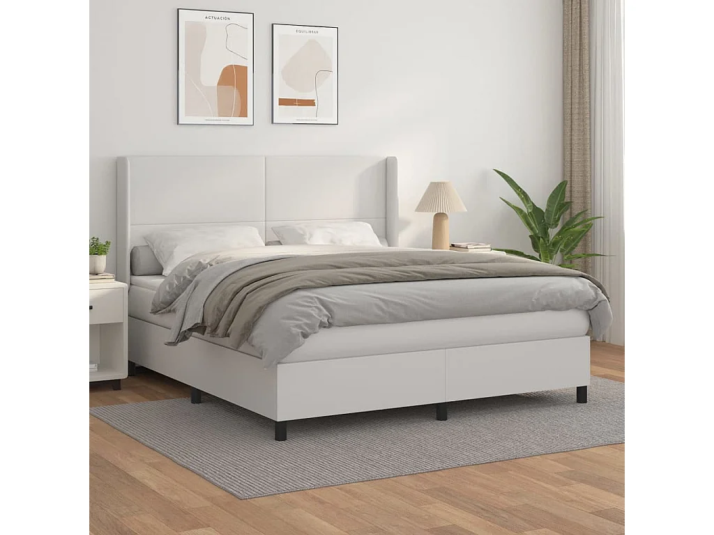 Sommier à lattes de lit avec matelas Blanc 160x200 Similicuir