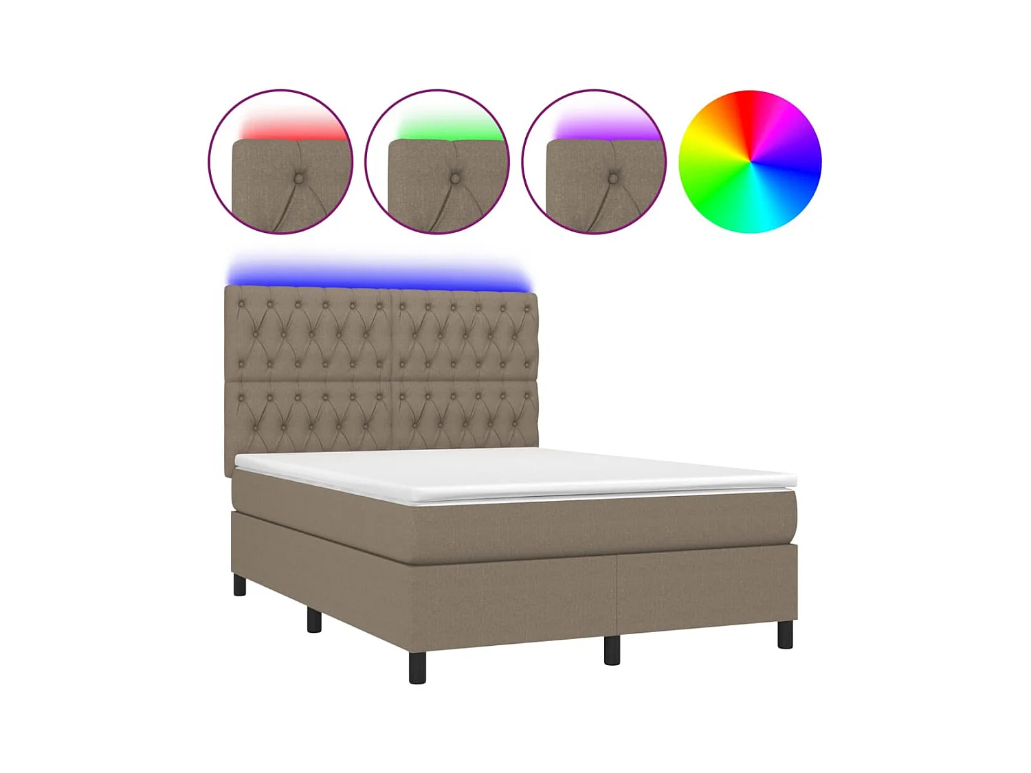 Sommier à lattes de lit et matelas et LED Taupe 140x190 Tissu