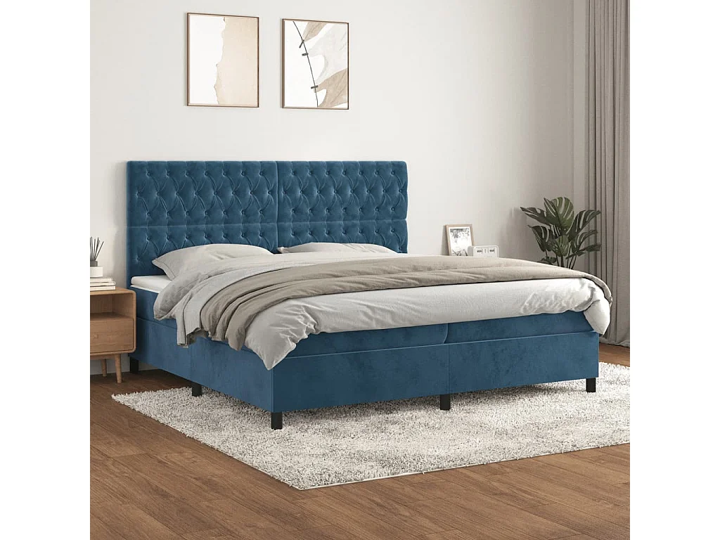 Lit à sommier tapissier et matelas Bleu foncé 200x200 Velours