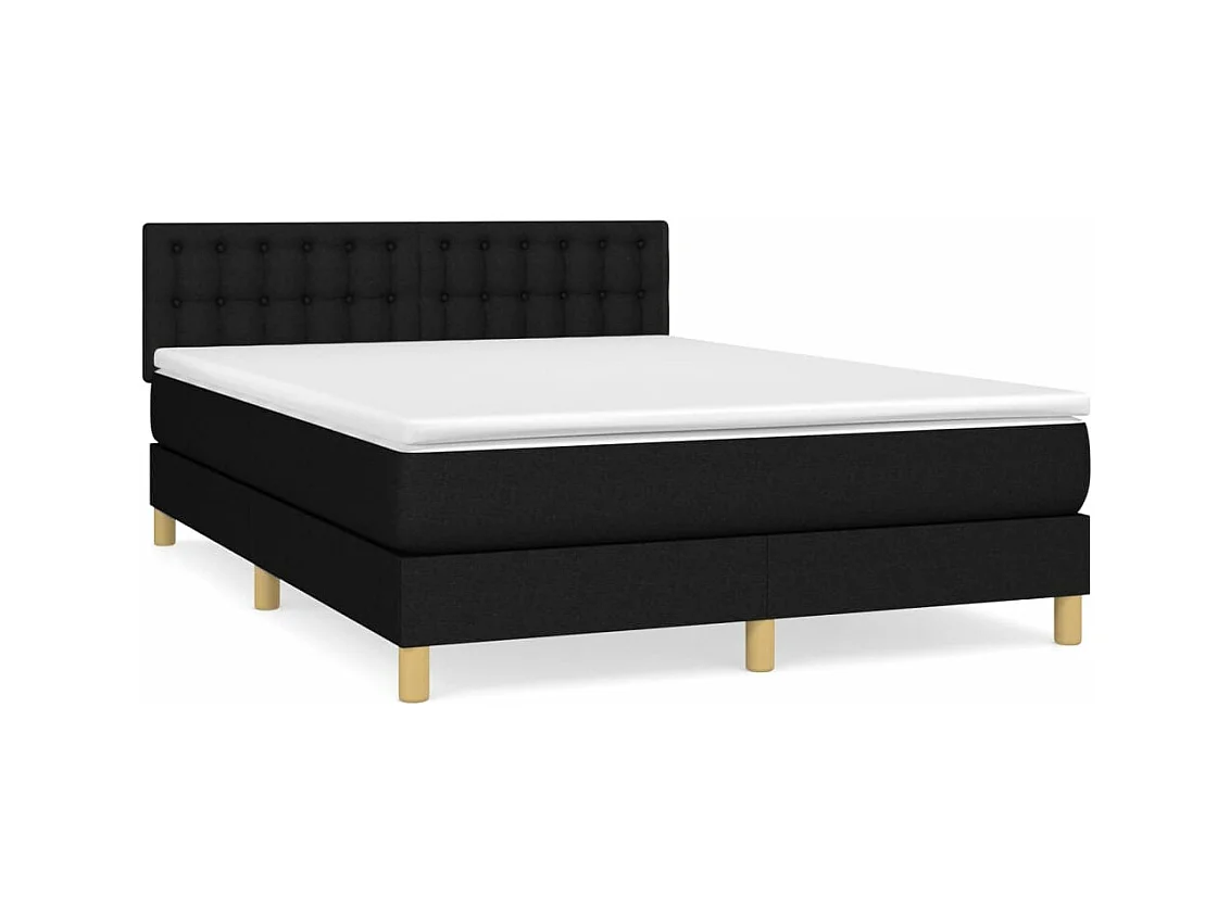 Sommier à lattes de lit avec matelas Noir 140x190 Tissu