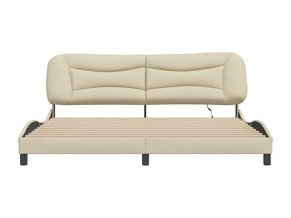 Cadre de lit avec lumières LED crème 200x200 tissu