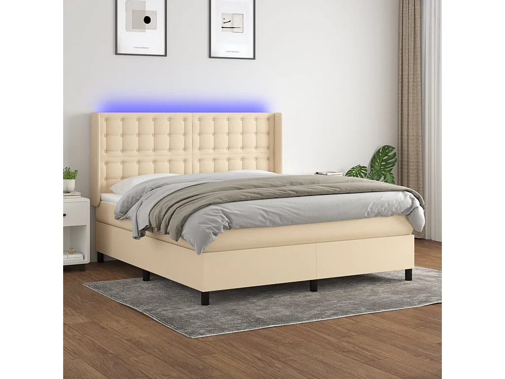Sommier à lattes de lit matelas et LED Crème 180x200 Tissu