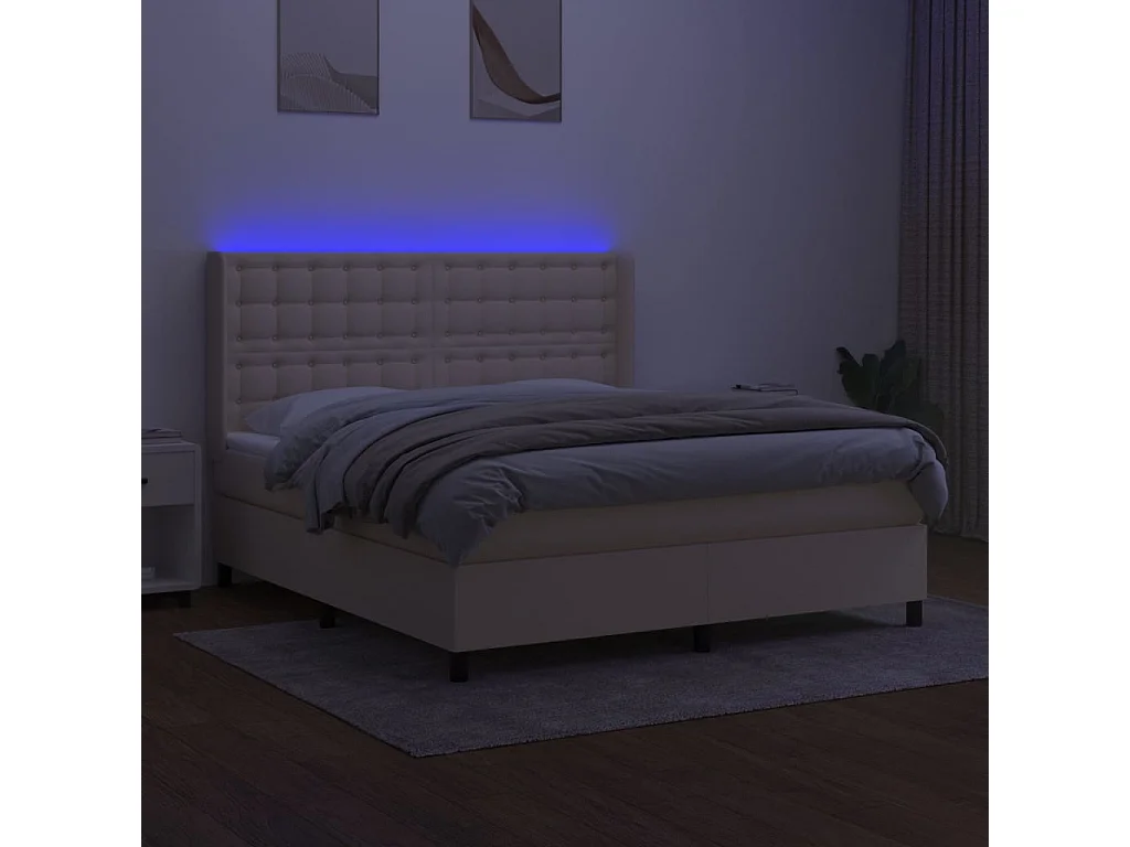 Sommier à lattes de lit matelas et LED Crème 180x200 Tissu
