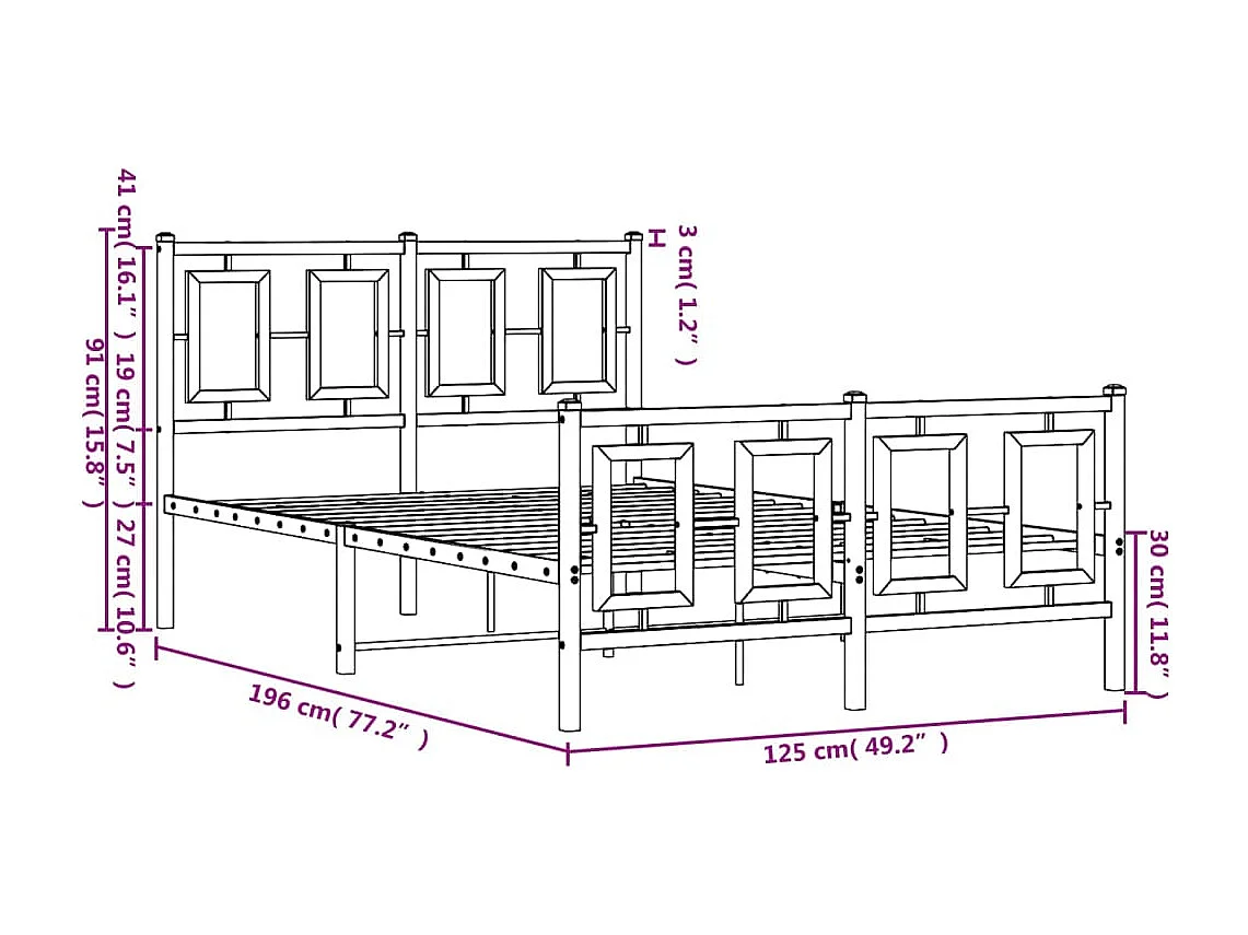 Cadre de lit métal avec tête de lit-pied de lit blanc 120x190
