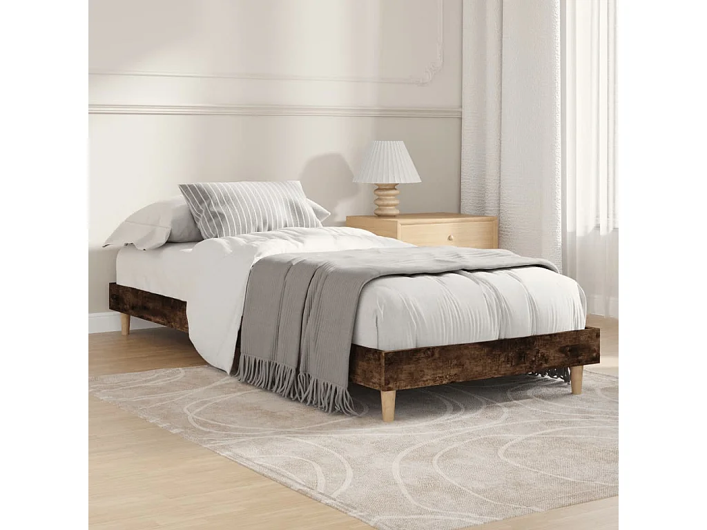 Cadre de lit chêne fumé 75x190 bois d'ingénierie