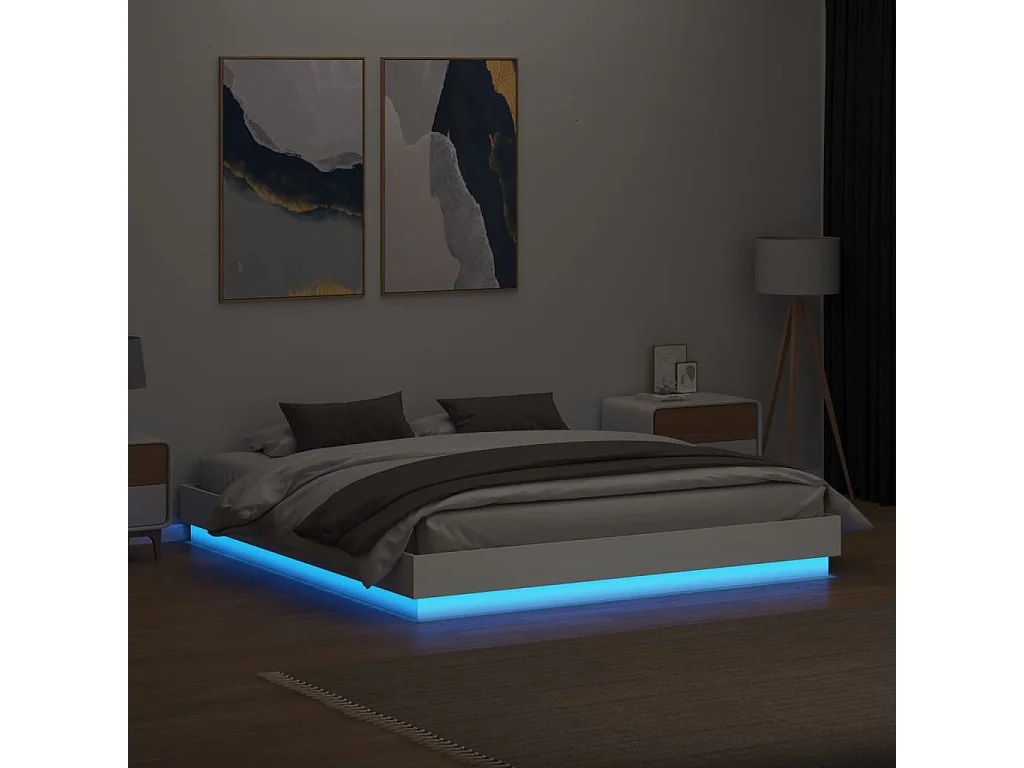 Cadre de lit avec lumières LED blanc 200x200