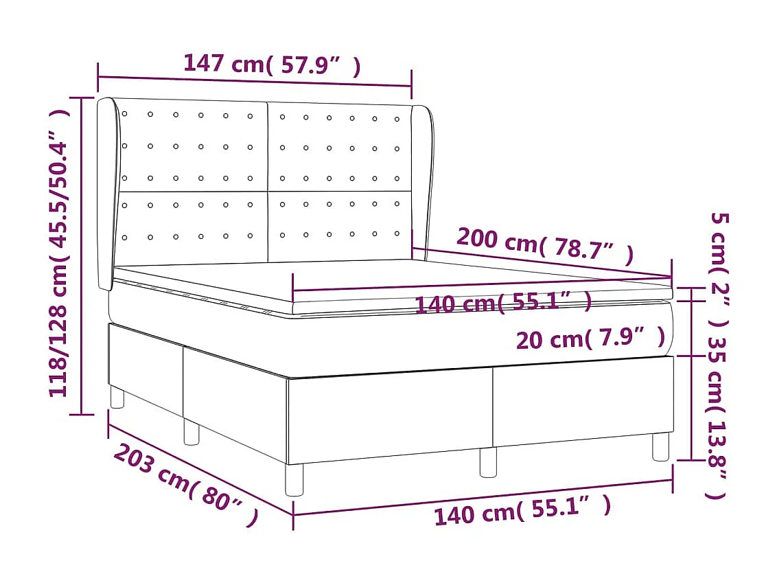 Sommier à lattes de lit avec matelas Gris 140x200 Similicuir