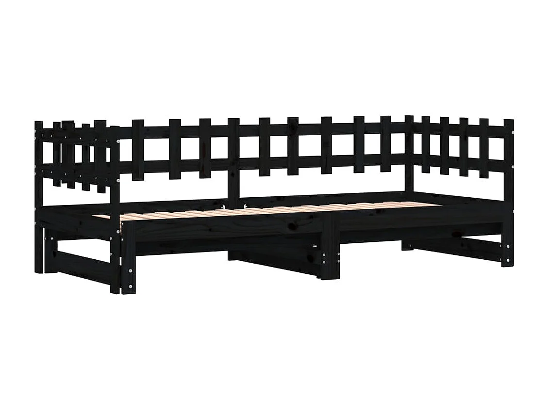 Lit coulissant Noir 2x(80x200) cm Bois de pin massif