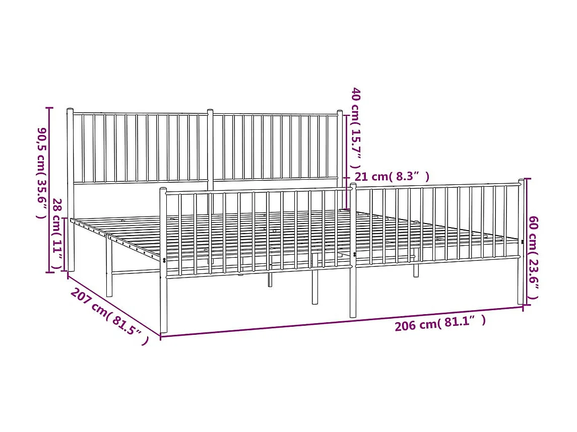 Cadre de lit métal avec tête de lit-pied de lit noir 200x200