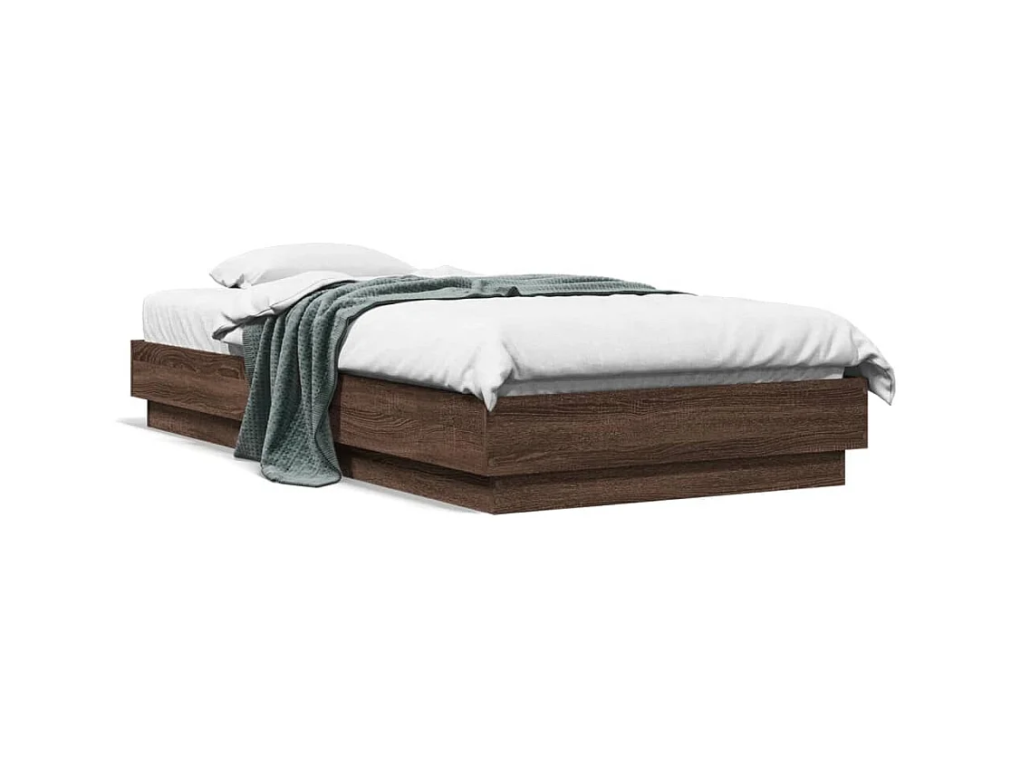 Cadre de lit avec lumières LED chêne marron 75x190