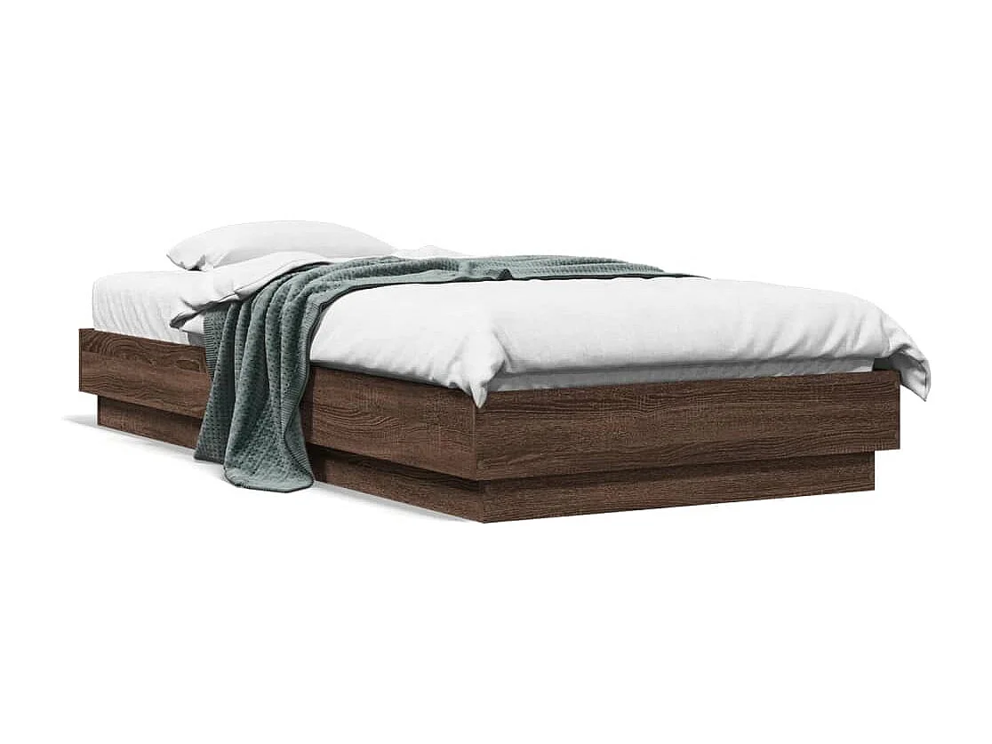 Cadre de lit avec lumières LED chêne marron 75x190