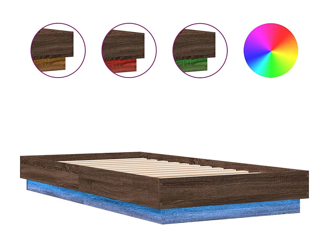 Cadre de lit avec lumières LED chêne marron 75x190