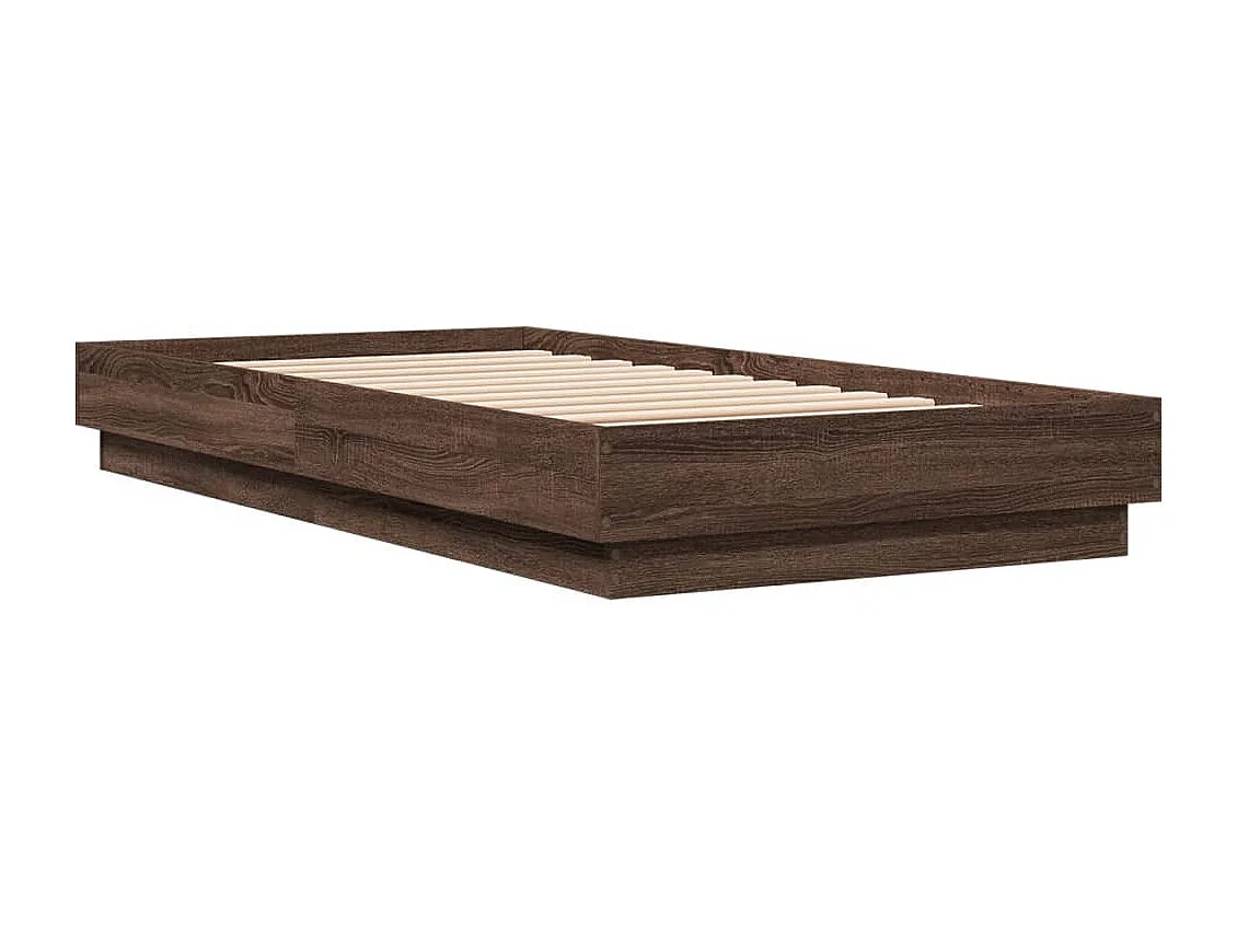 Cadre de lit avec lumières LED chêne marron 75x190