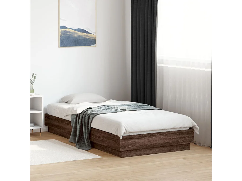 Cadre de lit avec lumières LED chêne marron 75x190