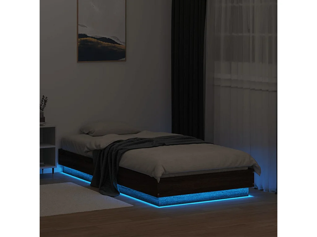 Cadre de lit avec lumières LED chêne marron 75x190