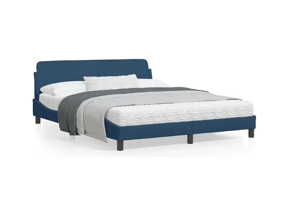 Cadre de lit avec tête de lit Bleu 160x200 Tissu