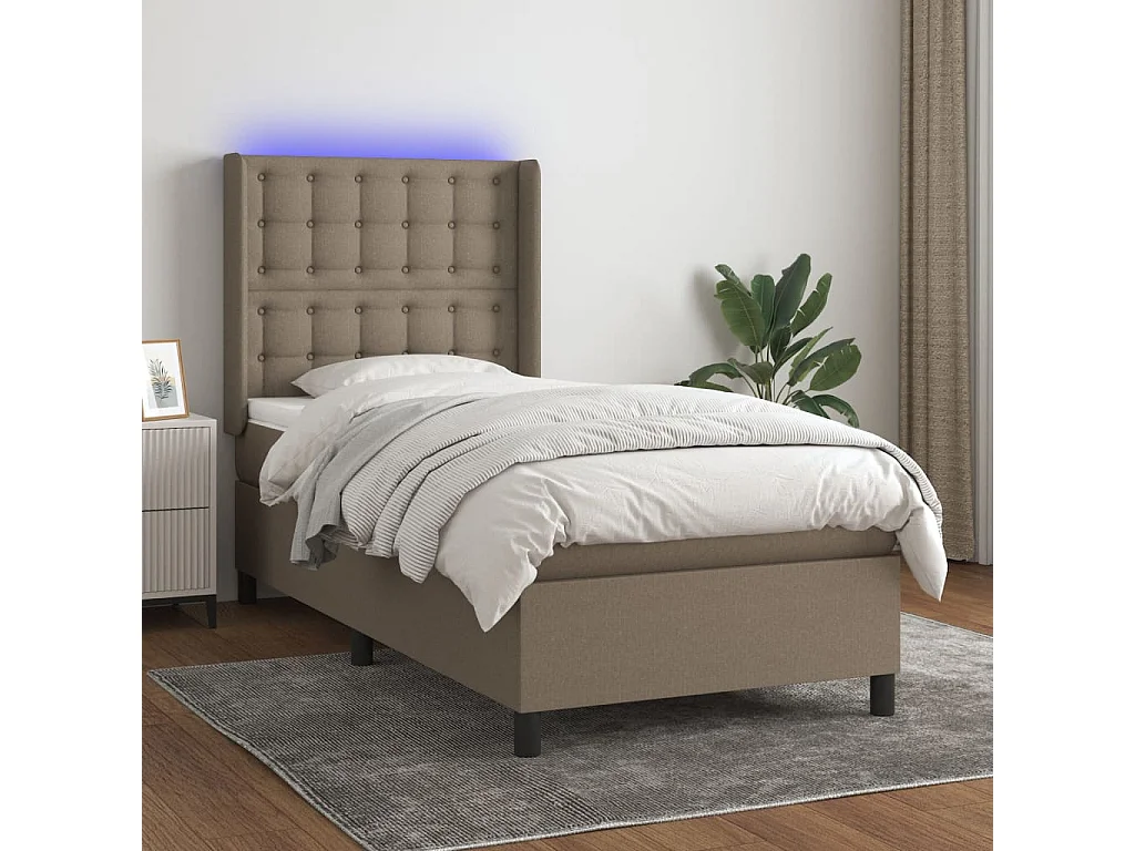 Sommier à lattes de lit matelas et LED Taupe 90x190 Tissu