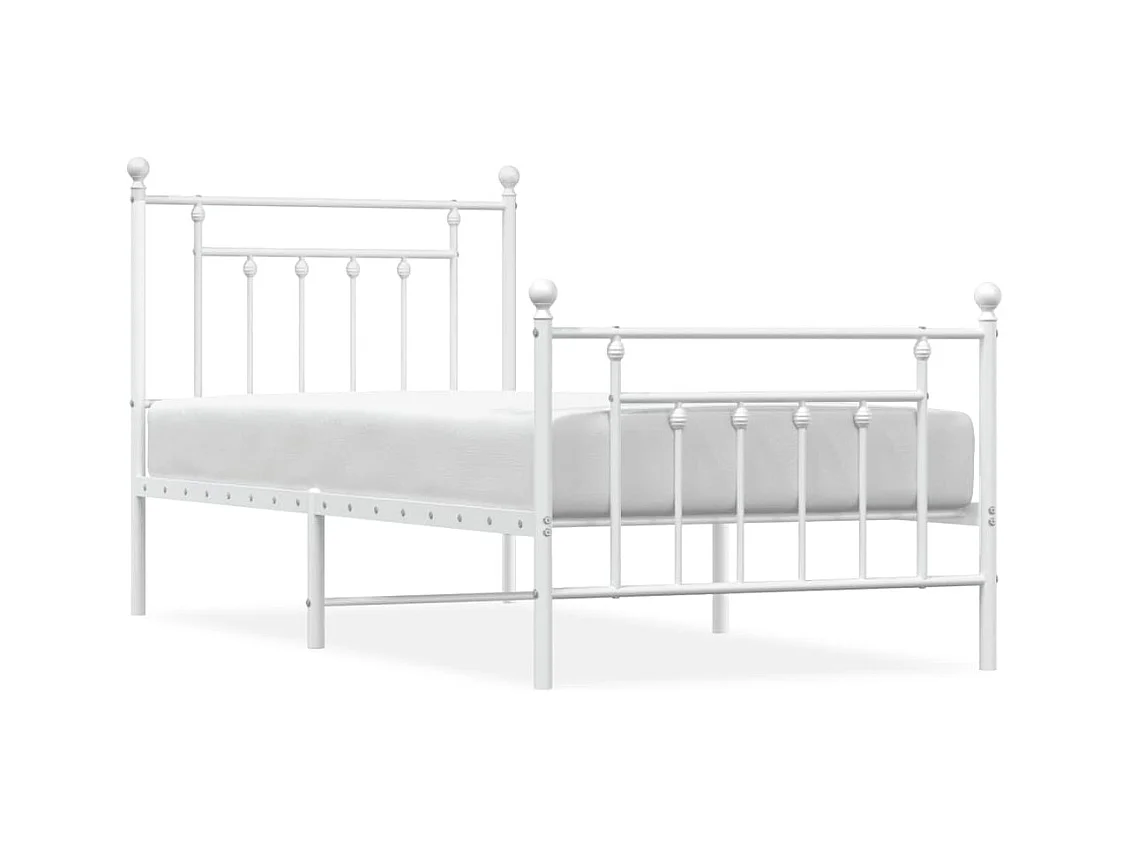 Cadre de lit métal avec tête de lit-pied de lit blanc 90x200